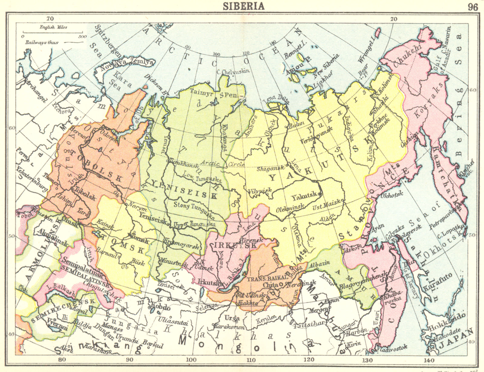 RUSSIA. Siberia; Small map 1912 old antique vintage plan chart